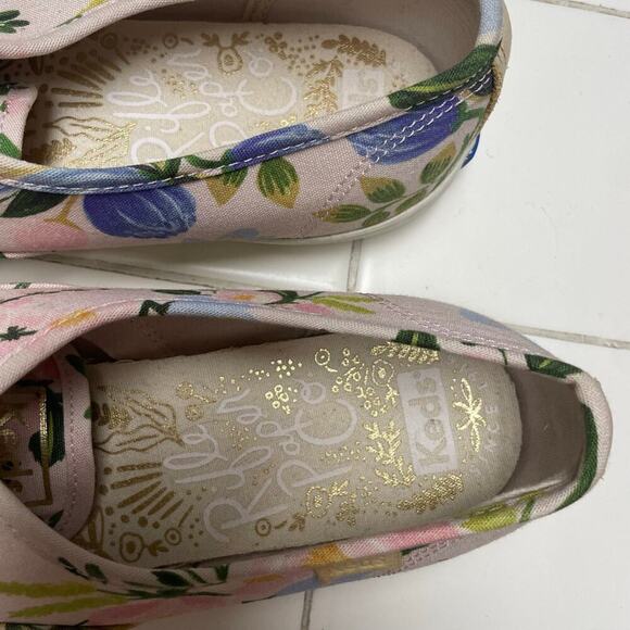 Keds Rifle Paper Co Pink Floral Sneakers Size 8.5 Womens Spring Lace Up Gold - Picture 6 of 7